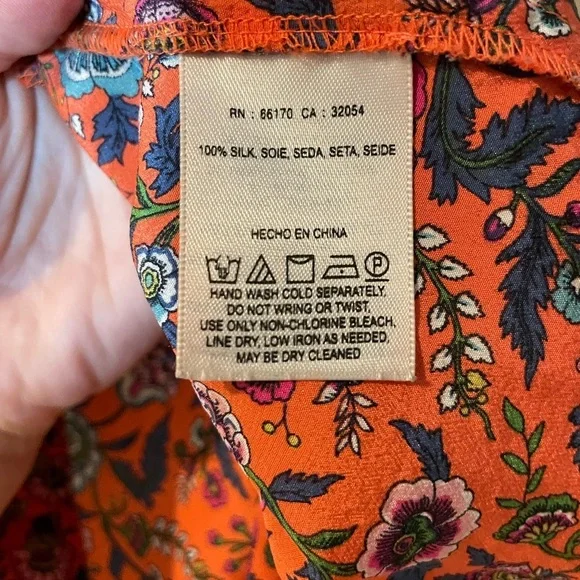 Anthropologie Maeve 100% Silk Floral Orange Blouse - Picture 2 of 8